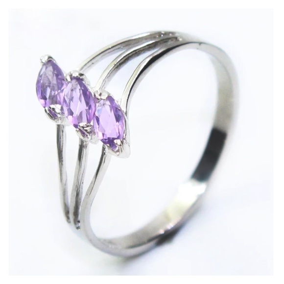 New Sterling Silver Natural Amethyst Ring Size 7 - Picture 2 of 4